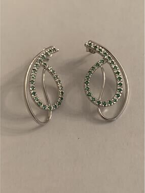 925 Sterling Silver Simulated Cubic Zirconia Green Earrings - NEW